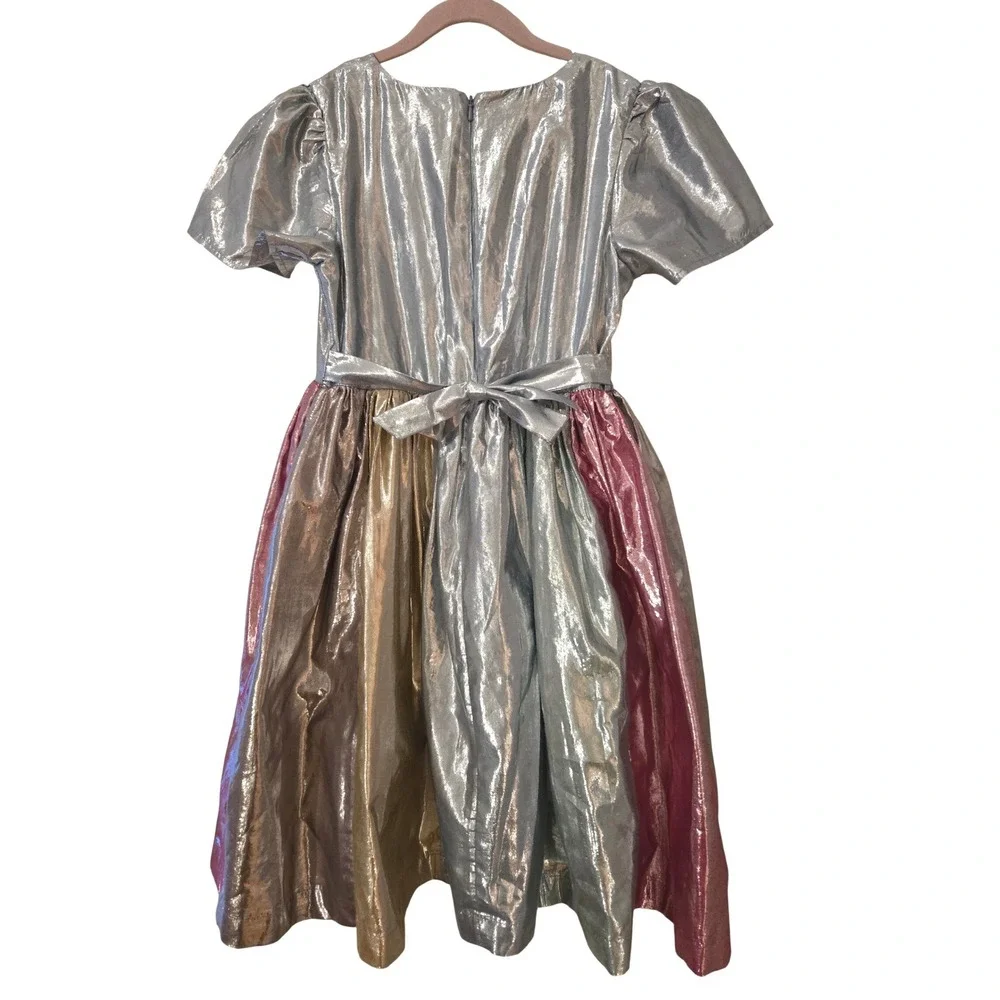 Mini‎ Boden Girls Metallic Foil Party Dress Blue Pink Gold Silver 11-12Y